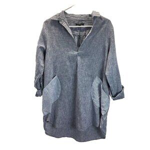 NEW For Cynthia Tunic top roll‎ tab pocket tunic top size M Chambray lagenlook